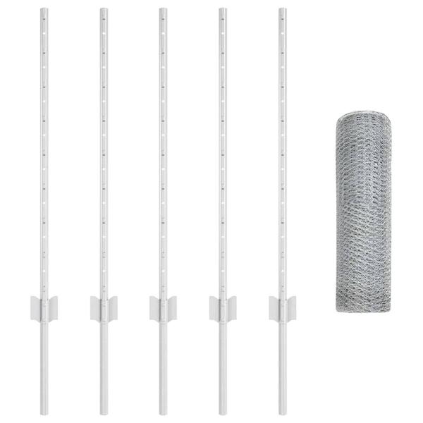 Zaunpfosten 5 Stück U-Profil 80 cm feuerverzinkter Stahl, Sechseckzaun 0,8x10 m feuerverzinkter Stahl