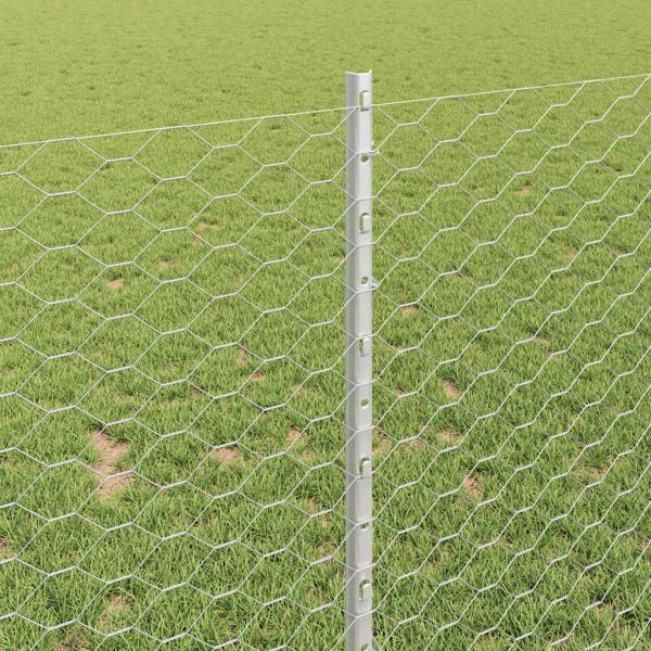 Zaunpfosten 10 Stück U-Kanal 100 cm galvanisierter Stahl, Sechseckzaun 1x10 m galvanisierter Stahl