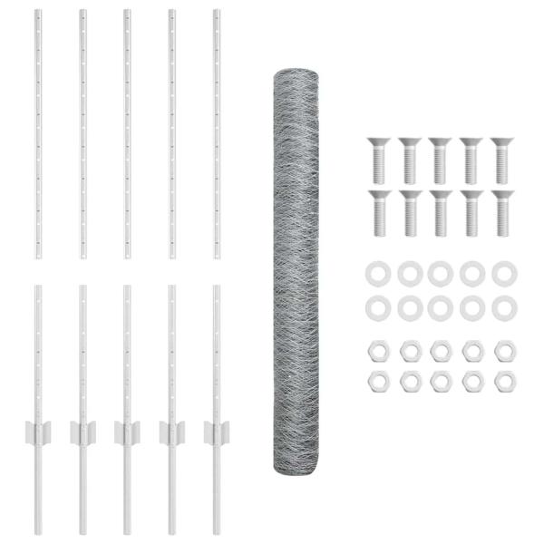 Zaunpfosten 10 Stück U-Kanal 100 cm galvanisierter Stahl, Sechseckzaun 1x10 m galvanisierter Stahl