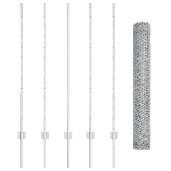 Zaunpfosten 10 Stück U-Profil 120 cm feuerverzinkter Stahl, Sechseckzaun 1,2x10 m feuerverzinkter Stahl