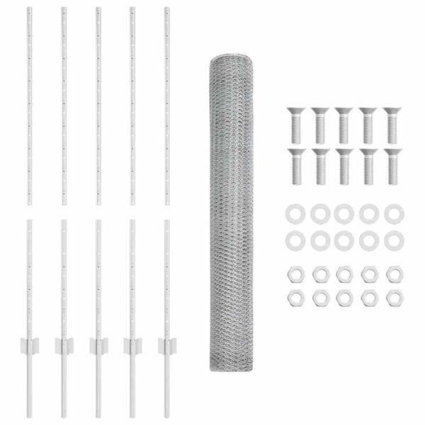 Zaunpfosten 10 Stück U-Profil 120 cm feuerverzinkter Stahl, Sechseckzaun 1,2x10 m feuerverzinkter Stahl