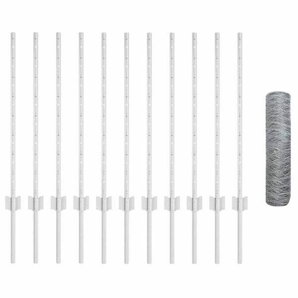 Zaunpfosten 11 Stück U-Kanal 80 cm Verzinkter Stahl, Sechseckzaun 0,8x25 m Verzinkter Stahl