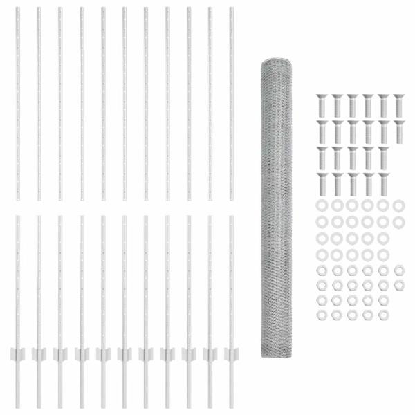 Zaunpfosten 22 Stk U-Kanal 160 cm Verzinkter Stahl, Sechseckzaun 1,6x25 m Verzinkter Stahl