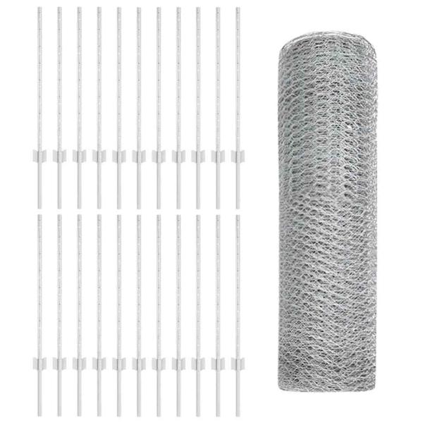 Zaunpfosten 11 Stück U-Profil 80 cm feuerverzinkter Stahl, Sechseckzaun 0,8x50 m feuerverzinkter Stahl