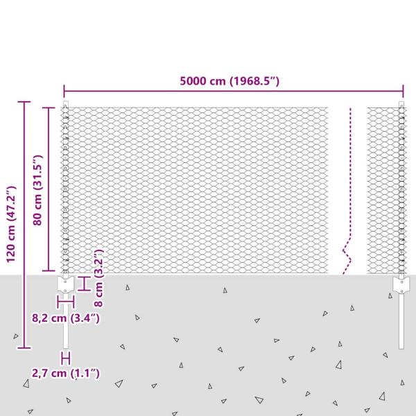 Zaunpfosten 11 Stück U-Profil 80 cm feuerverzinkter Stahl, Sechseckzaun 0,8x50 m feuerverzinkter Stahl