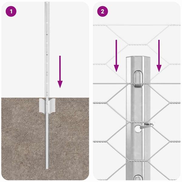 Zaunpfähle 11 Stück U-Kanal 60 cm Verzinkter Stahl, Sechseckzaun 0,6x100 m Verzinkter Stahl