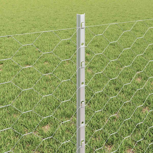 Zaunpfosten 11 Stk U-Profil 60 cm Verzinkter Stahl, Sechseckzaun 0.6x100 m Verzinkter Stahl
