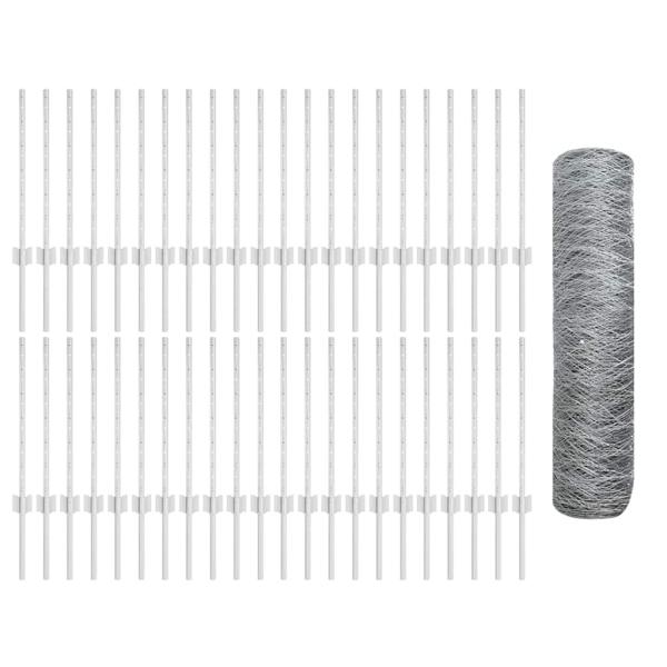 Zaunpfosten 11 Stk U-Profil 60 cm Verzinkter Stahl, Sechseckzaun 0.6x100 m Verzinkter Stahl