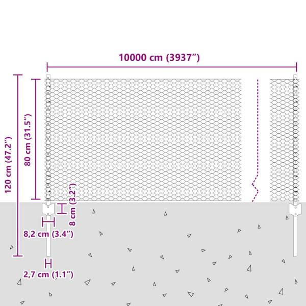 Zaunpfosten 11 Stk U-Kanal 80 cm verzinkter Stahl, Sechseckzaun 0.8x100 m verzinkter Stahl