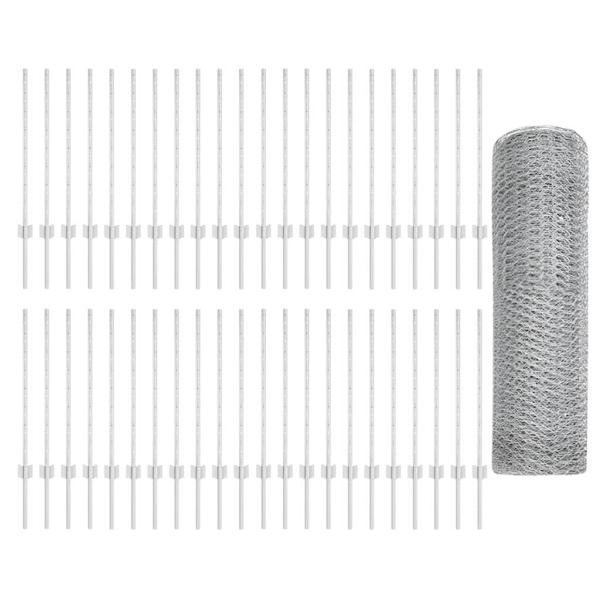 Zaunpfosten 11 Stk U-Kanal 80 cm verzinkter Stahl, Sechseckzaun 0.8x100 m verzinkter Stahl