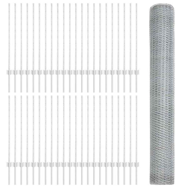 Zaunpfosten 22 Stück U-Kanal 100 cm Verzinkter Stahl, Hexagonzaun 1x100 m Verzinkter Stahl
