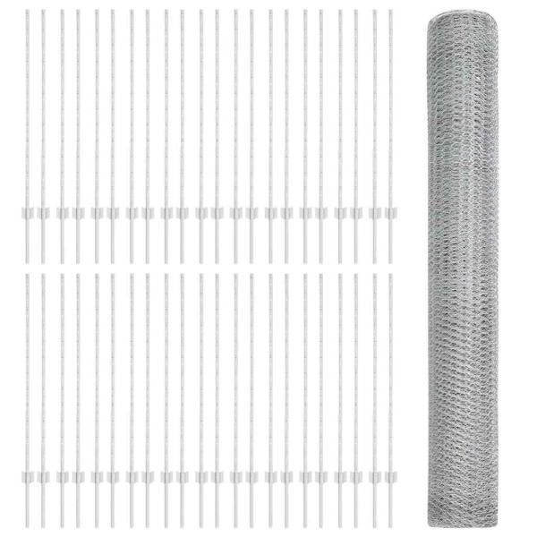 Zaunpfosten 22 Stück U-Kanal 120 cm verzinkter Stahl, Sechseckzaun 1,2x100 m verzinkter Stahl
