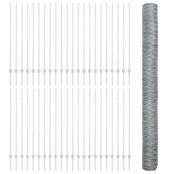Zaunpfosten 22 Stück U-Channel 140 cm Feuerverzinkter Stahl, Hexagonzaun 1,4x100 m Feuerverzinkter Stahl