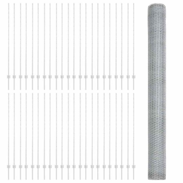 Zaunpfosten 22 Stück U-Kanal 150 cm aus feuerverzinktem Stahl, Sechseckzaun 1.5x100 m aus feuerverzinktem Stahl