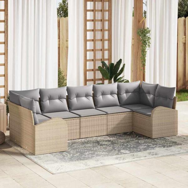 ARDEBO.de - Garten Sofa Set Set aus 7 Grau Rattan Garten Sofa Set Modern