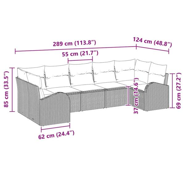 7-teiliges Garten Sofa Set mit Kissen Beige Poly Rattan