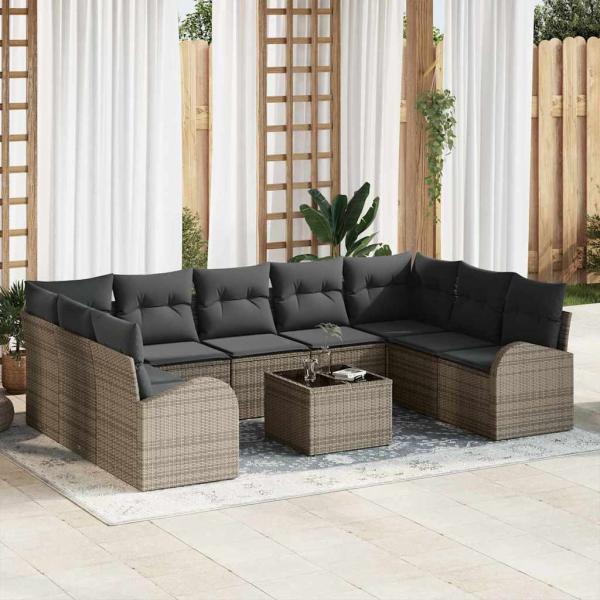 ARDEBO.de - 9-teiliges Garten Sofa Set mit Kissen Schwarz Poly Rattan