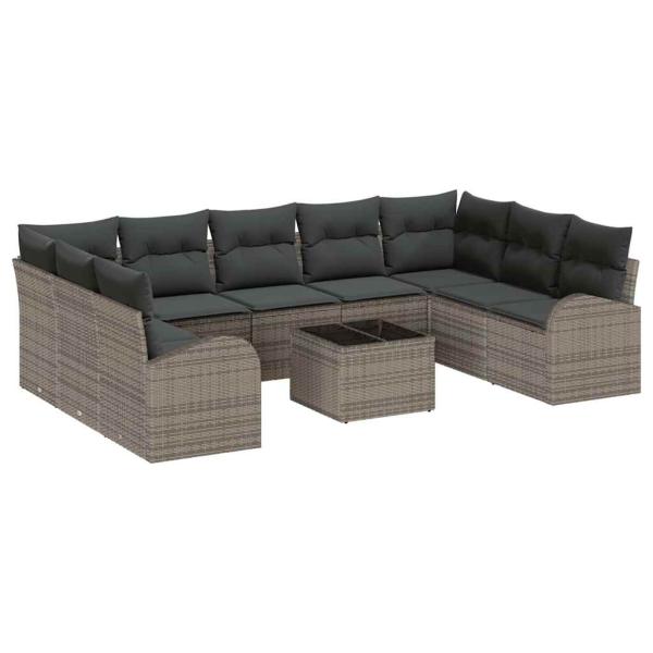 9-teiliges Garten Sofa Set mit Kissen Schwarz Poly Rattan