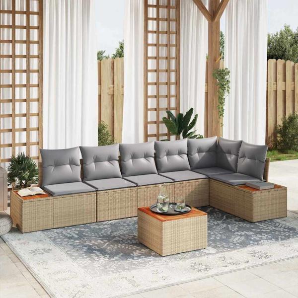 ARDEBO.de - 7-teiliges Gartensofa-Set mit Kissen Beige Poly-Rattan