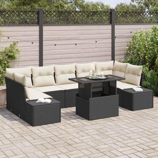 ARDEBO.de - 8-teiliges Garten Sofa Set mit Kissen in Schwarz aus Poly Rattan