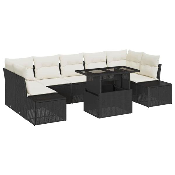 8-teiliges Garten Sofa Set mit Kissen in Schwarz aus Poly Rattan