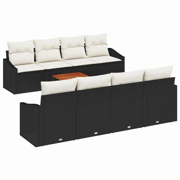 7-teiliges Garten Sofa Set mit Kissen Schwarz Poly Rattan Akazie