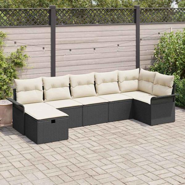 ARDEBO.de - 7-teiliges Garten Sofa Set mit Kissen Schwarz Poly Rattan