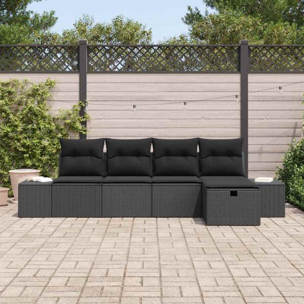 Gartensofa-set 5 Stk. Schwarz Poly-Rattan