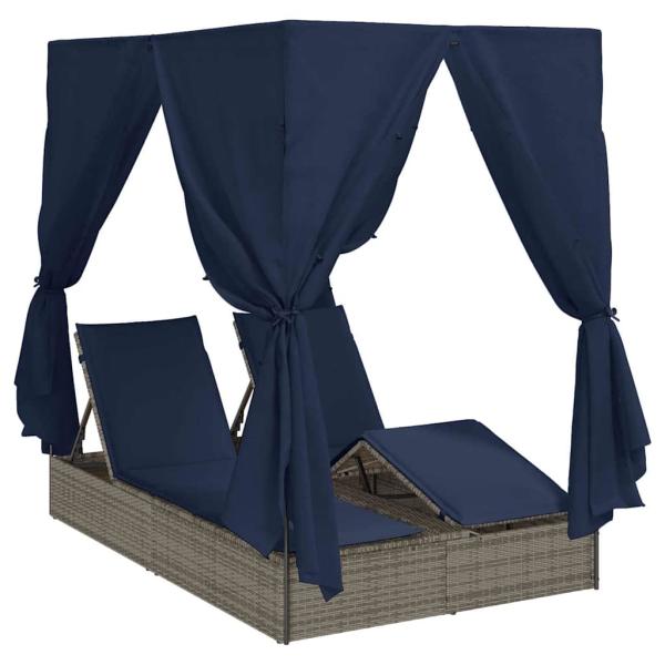 Doppelliege Set aus 2 Grau und Marineblau Rattan Groß