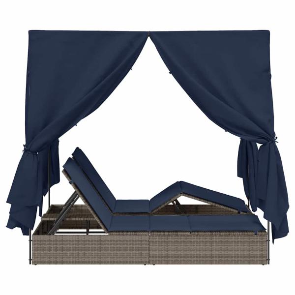 Doppelliege Set aus 2 Grau und Marineblau Rattan Groß