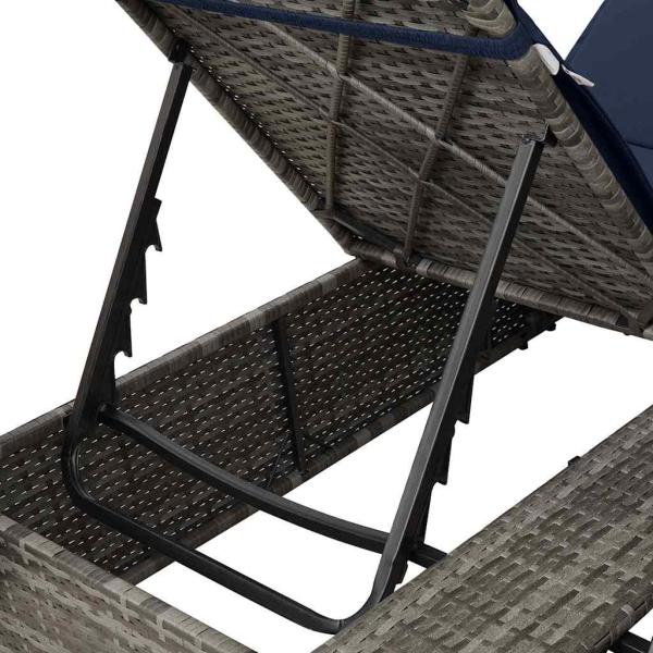 Doppelliege Set aus 2 Grau und Marineblau Rattan Groß