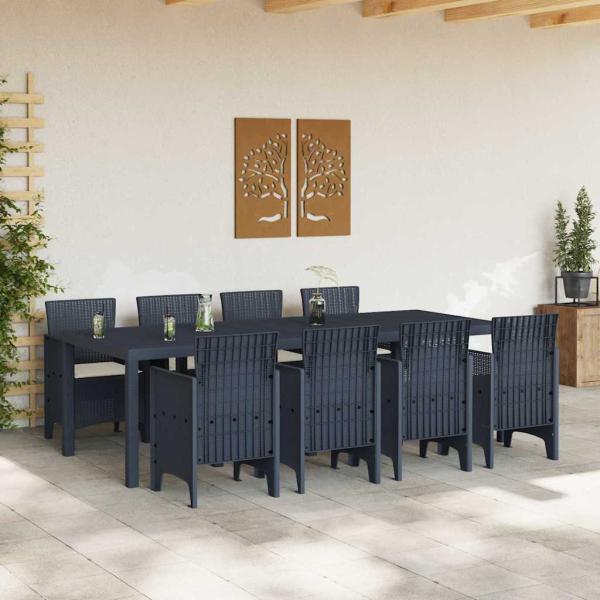 9-teilige Garten Essgruppe mit Kissen Anthrazit Poly-Rattan