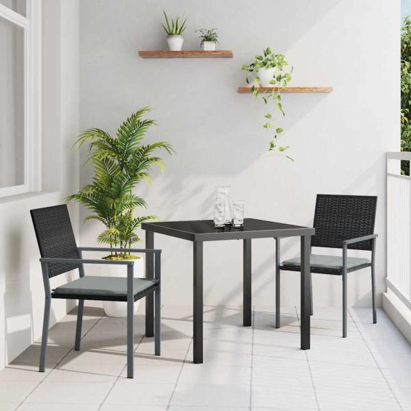 ARDEBO.de - 3-teiliges Garten-Esszimmer-Set mit Kissen Schwarz Poly-Rattan