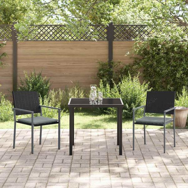 3-teiliges Garten-Esszimmer-Set mit Kissen Schwarz Poly-Rattan