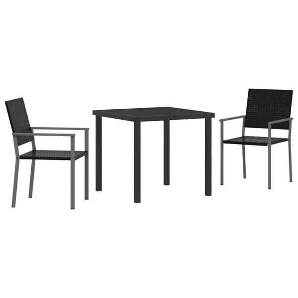 3-teiliges Garten-Essgruppen-Set Schwarz Poly-Rattan