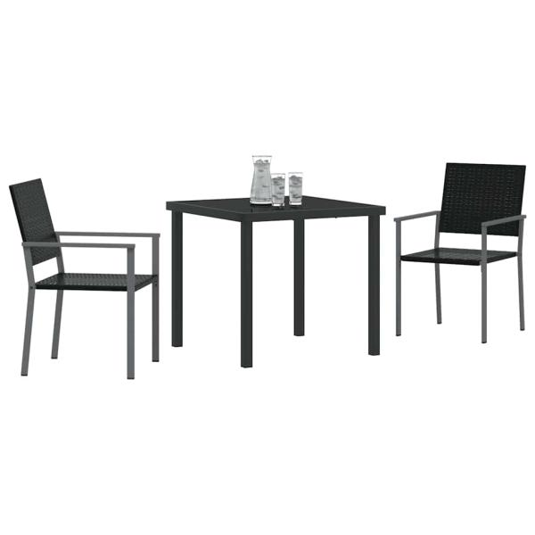 3-teiliges Garten-Essgruppen-Set Schwarz Poly-Rattan