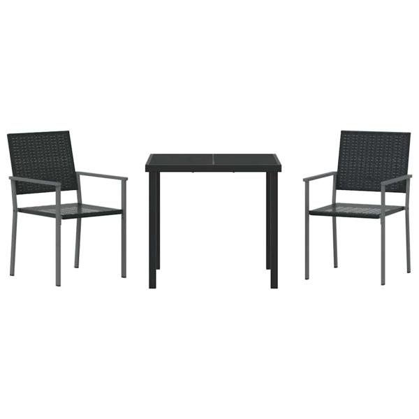 3-teiliges Garten-Essgruppen-Set Schwarz Poly-Rattan