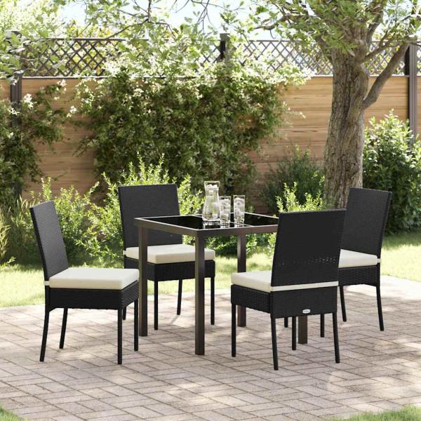 ARDEBO.de - 5-teiliges Garten-Esszimmer-Set Schwarz Poly-Rattan