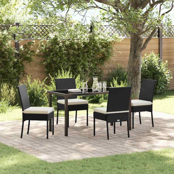 ARDEBO.de - 5-teilige Garten Essgruppe Schwarz Poly-Rattan