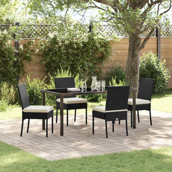 ARDEBO.de - 5-teiliges Garten-Essset Schwarz Poly Rattan