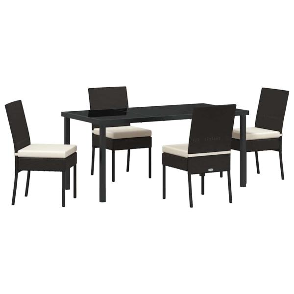 5-teiliges Garten-Essset Schwarz Poly Rattan