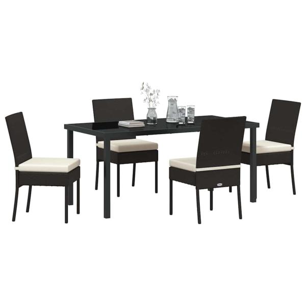 5-teiliges Garten-Essset Schwarz Poly Rattan