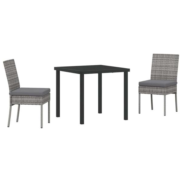 3-teiliges Garten-Esszimmer-Set in Grau Poly-Rattan