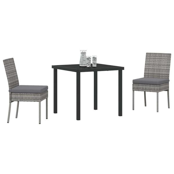 3-teiliges Garten-Esszimmer-Set in Grau Poly-Rattan