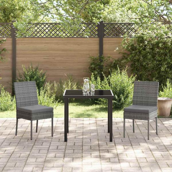3-teiliges Garten-Esszimmer-Set in Grau Poly-Rattan
