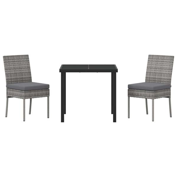 3-teiliges Garten-Esszimmer-Set in Grau Poly-Rattan