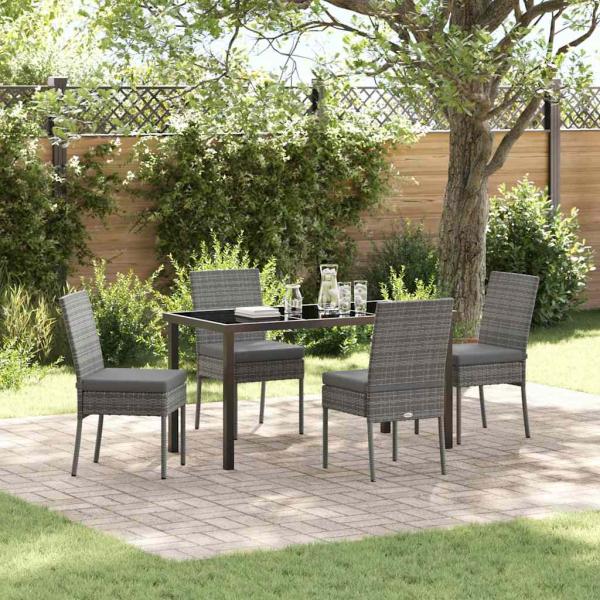 ARDEBO.de - 5-teiliges Garten-Essset Grau Poly-Rattan