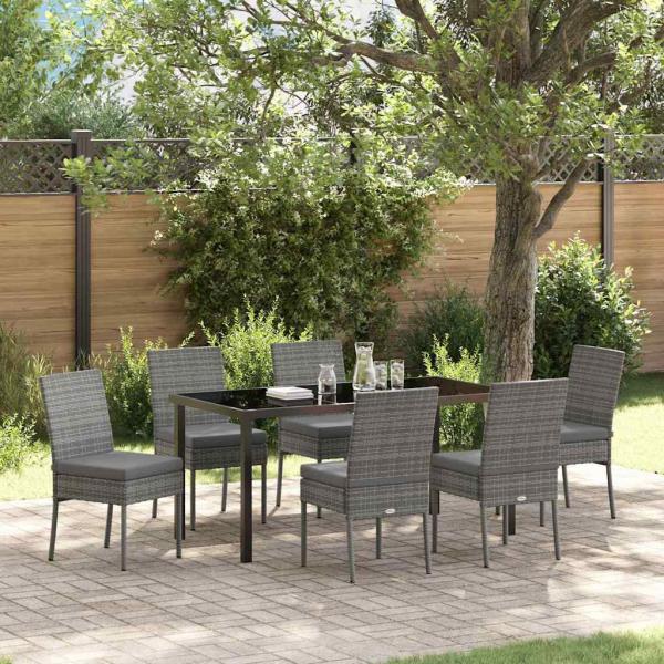 ARDEBO.de - 7-teiliges Garten Essset Grau Poly Rattan