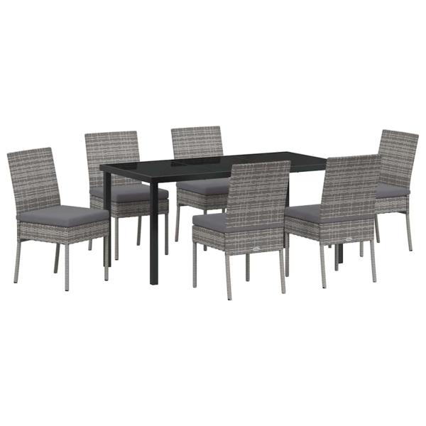 7-teiliges Garten Essset Grau Poly Rattan