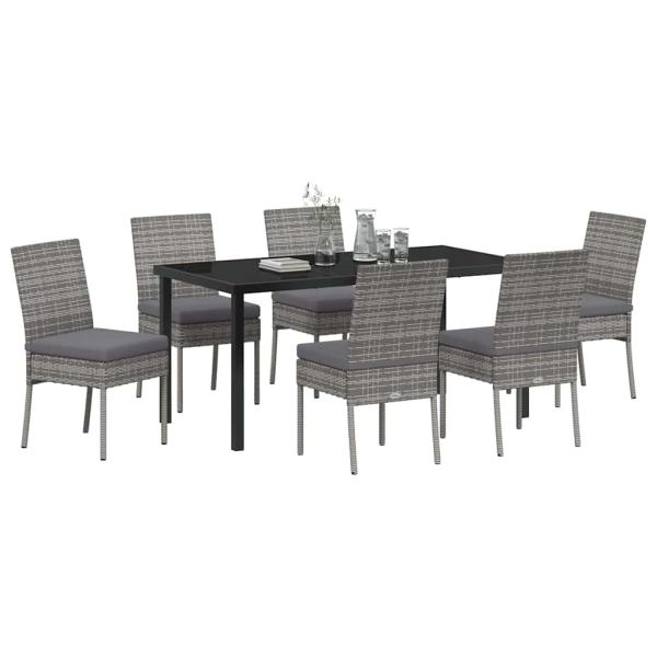 7-teiliges Garten Essset Grau Poly Rattan